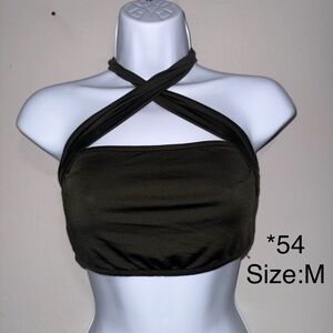 Women's Halter Crisscross Crop Top - Olive Green